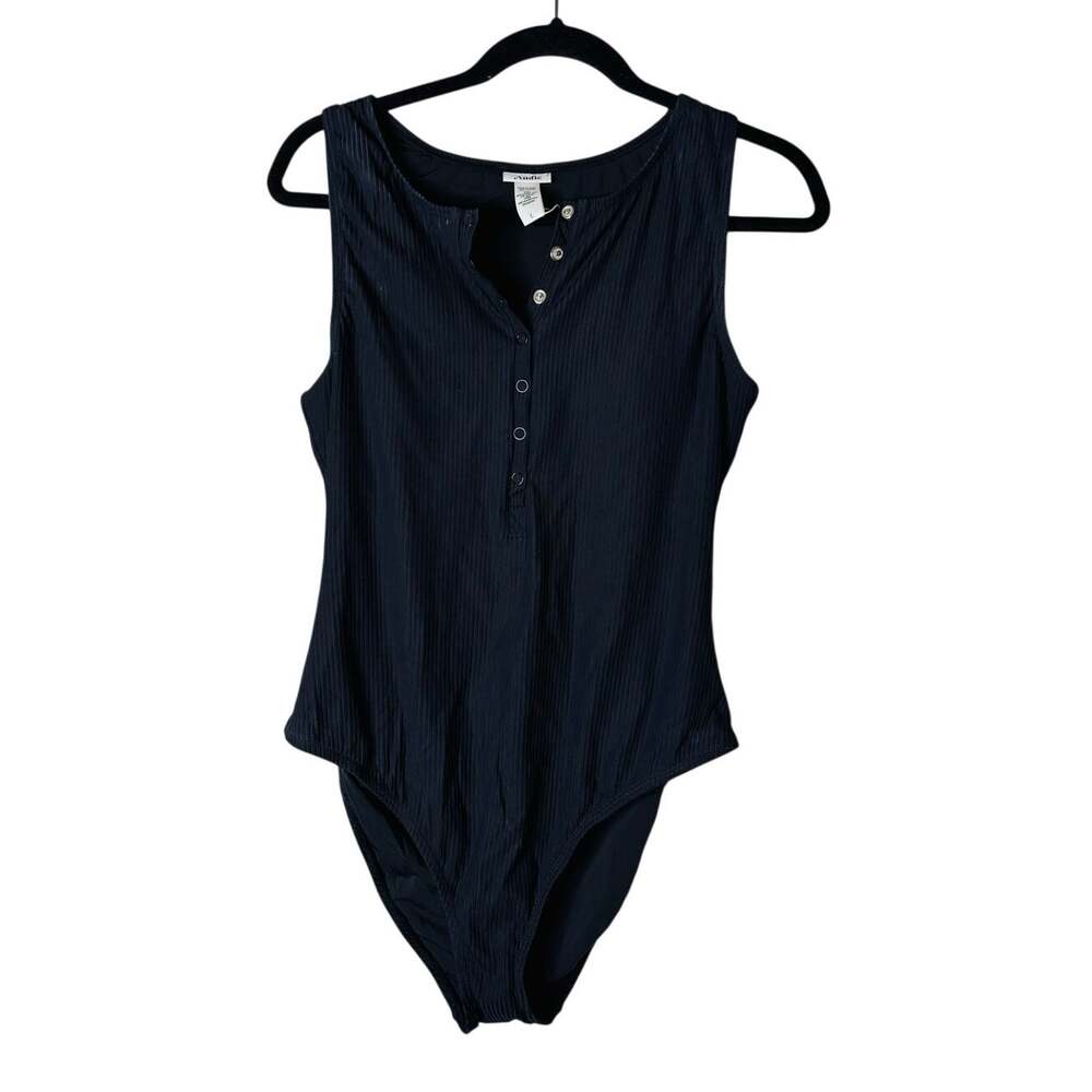 Andie Swim The Malibu Ribbed One Piece Swimsuit Black Size Large Snap Front